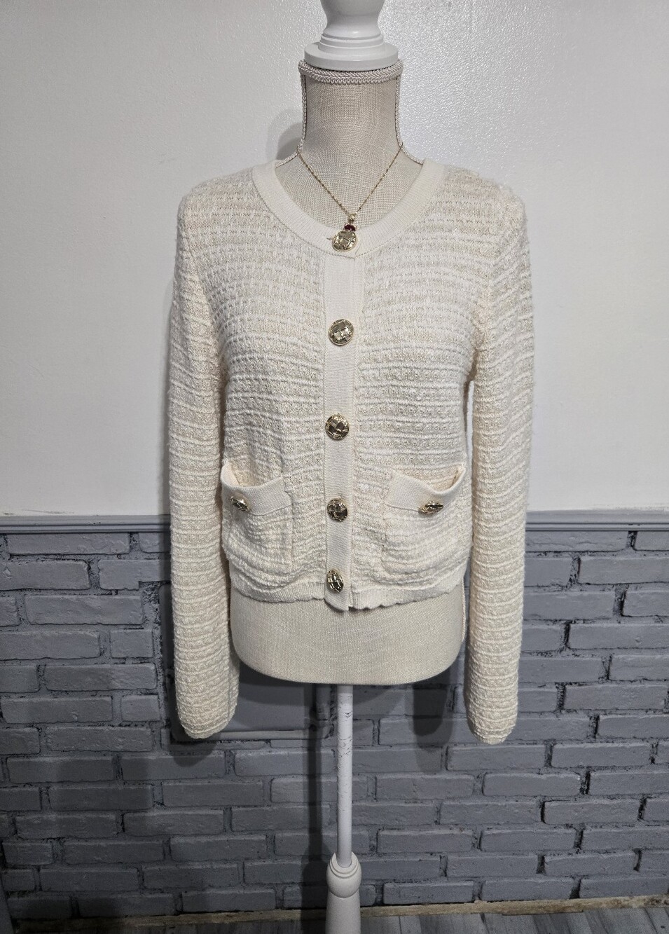 Jessica Simpson Cream Knit Sweater with Metallic Threads